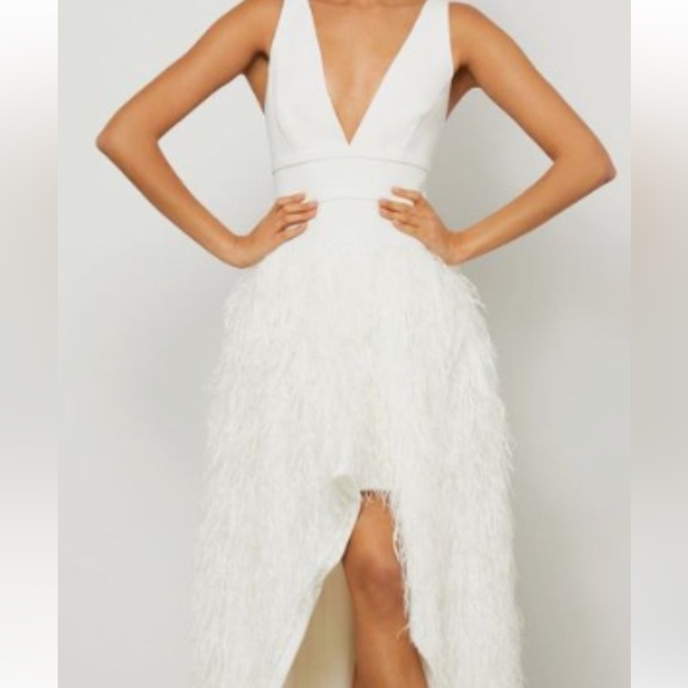 BCBG Off-White Feathered Dress